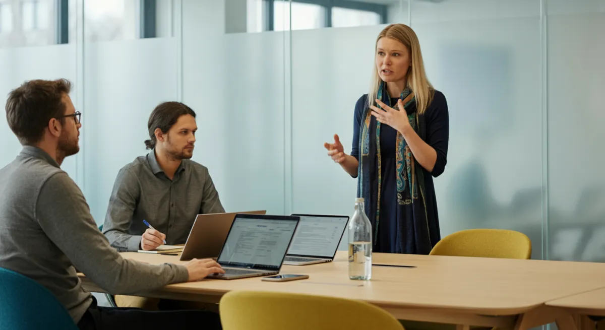 Reunião de equipa diversificada analisando ideias de startup