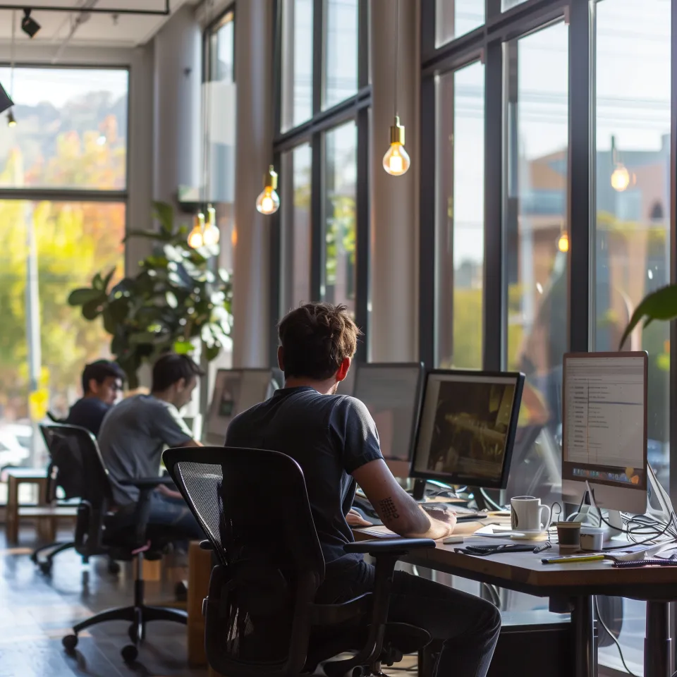 Equipe avaliando startups em ambiente profissional